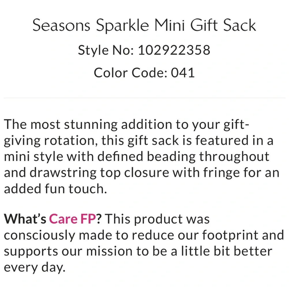 Free People New NWT Seasons Sparkle Gift Sack blue Silver snowflake gift bag